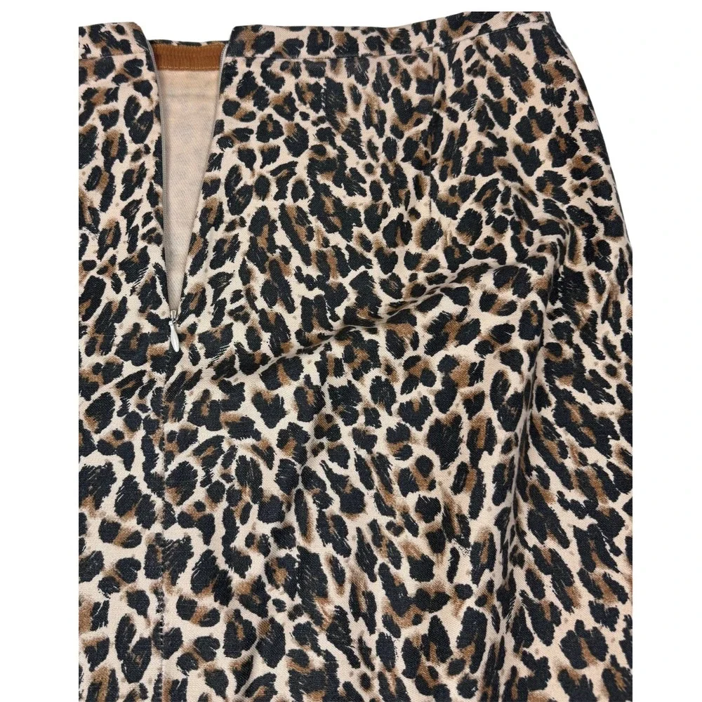 J.Crew Pencil Skirt Women's Animal‎ Leopard Print Slit Zip Size 12 Retro Classic